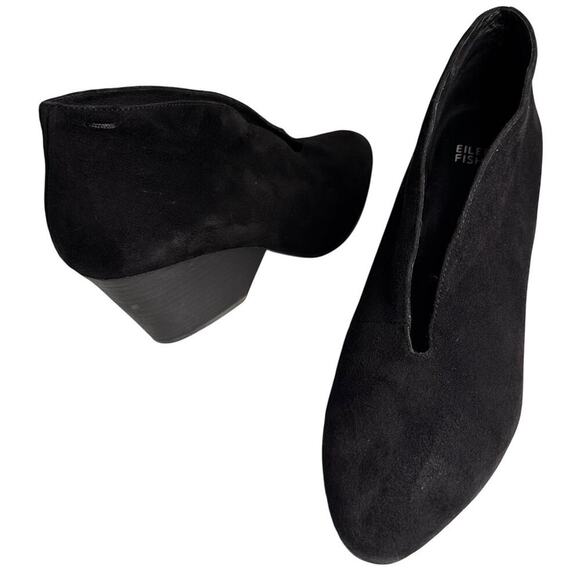 Eileen Fisher Inman Ankle Boots Black Suede Leather Women Sz 8 Career Witchy - Picture 2 of 16